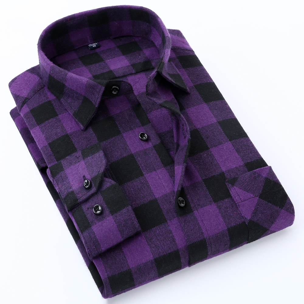 Flannel Shirt Lined - Men's Slim-fit Casual Brushed Flannel Contrast