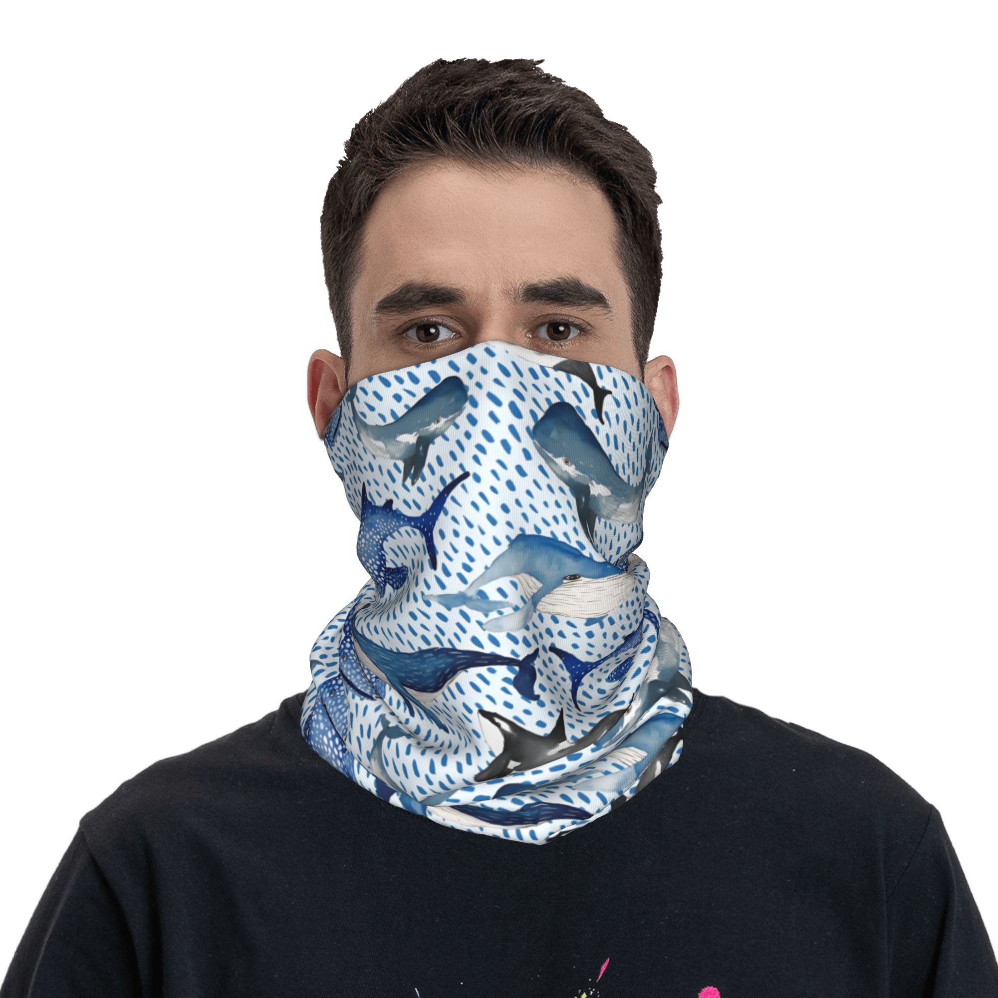 Custom Blue Watercolour Shark  - Neck Gaiter Fleece のレビューと価格
