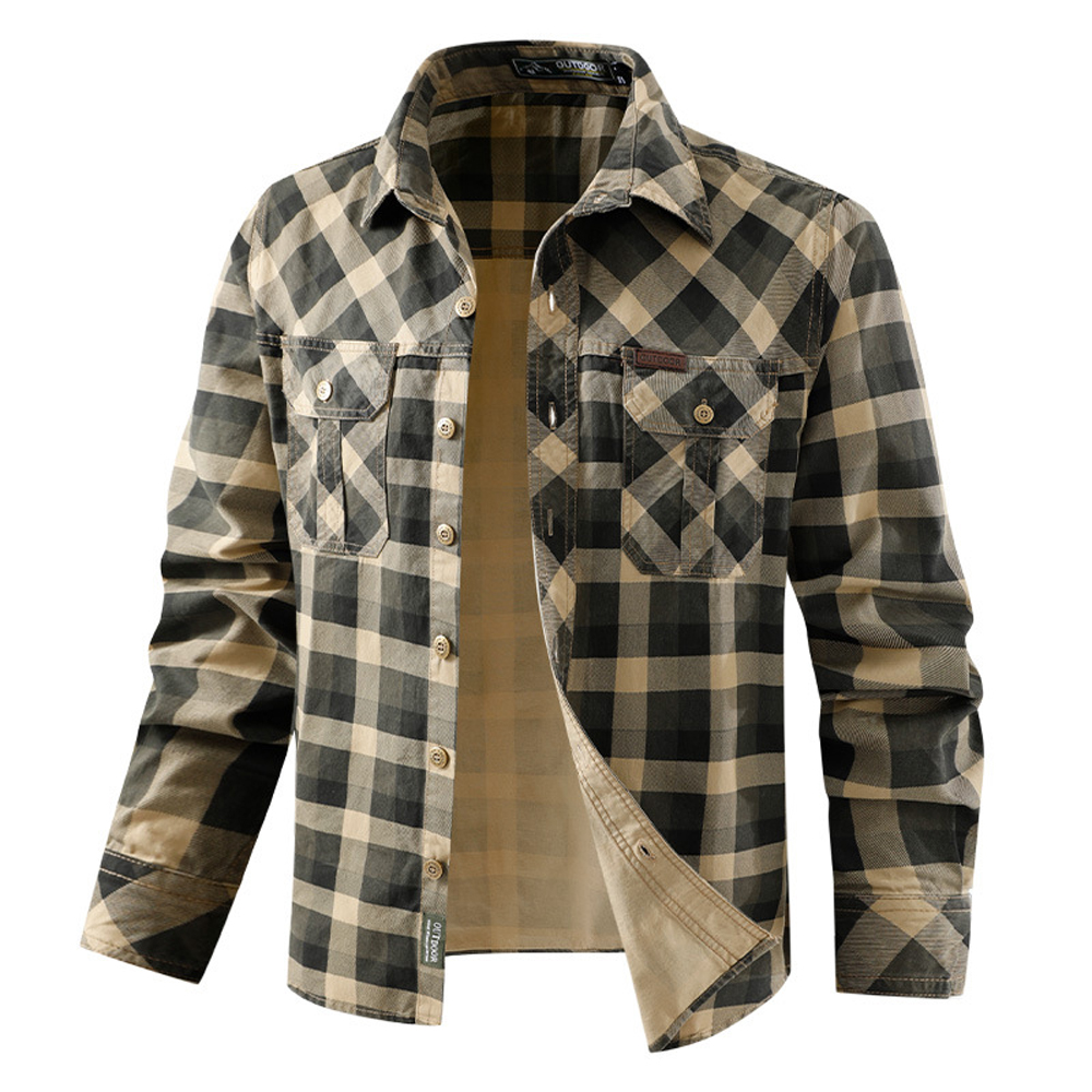 Spring Autumn Men's Cotton Pla - Flannel Shirt Lined のレビューと価格