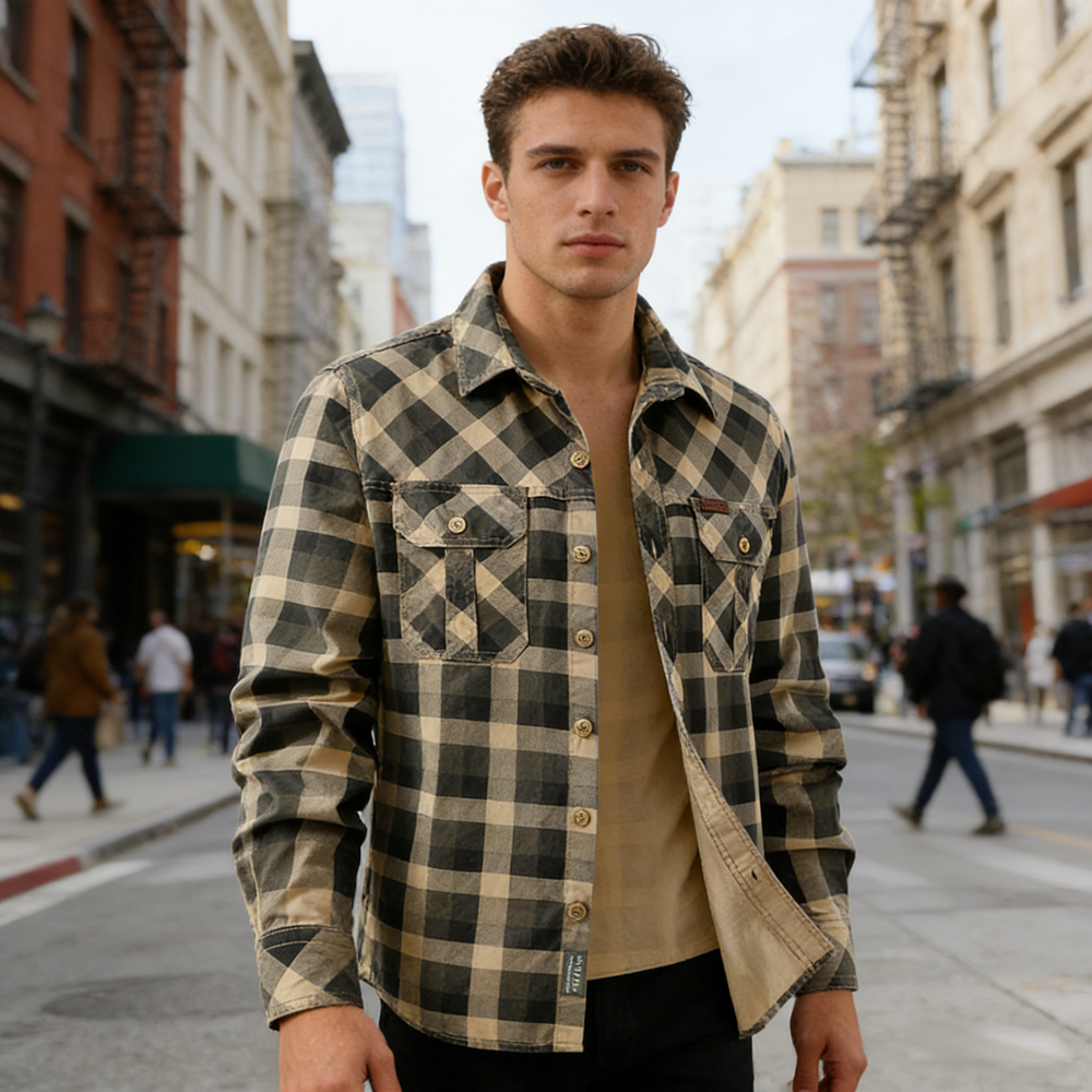 Spring Autumn Men's Cotton Pla - Flannel Shirt Lined のレビューと価格