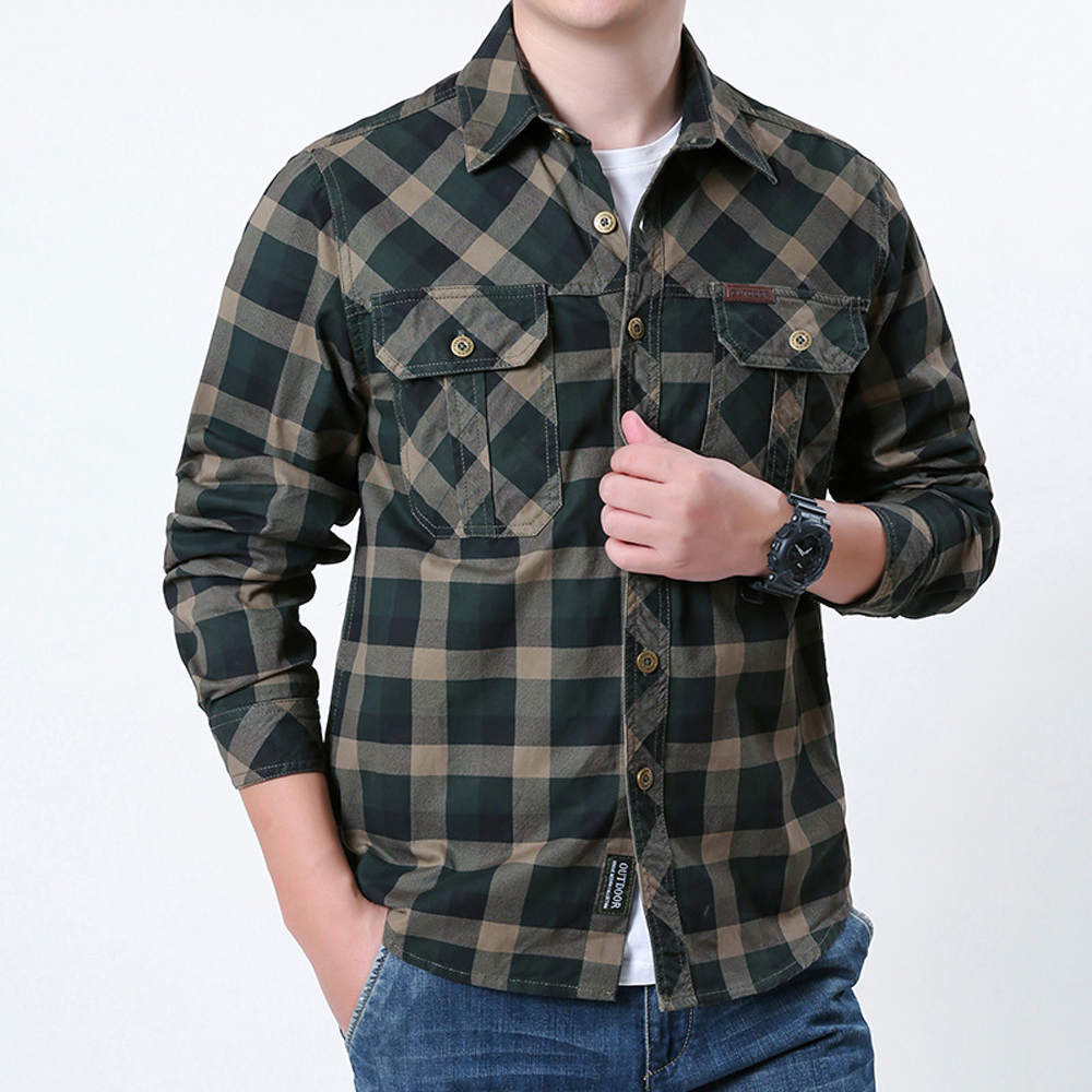 Spring Autumn Men's Cotton Pla - Flannel Shirt Lined のレビューと価格