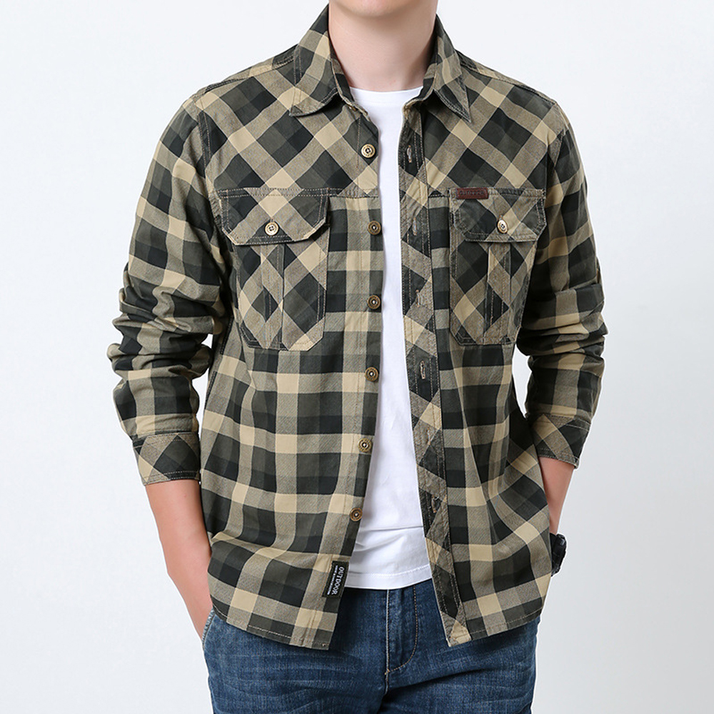 Spring Autumn Men's Cotton Pla - Flannel Shirt Lined のレビューと価格