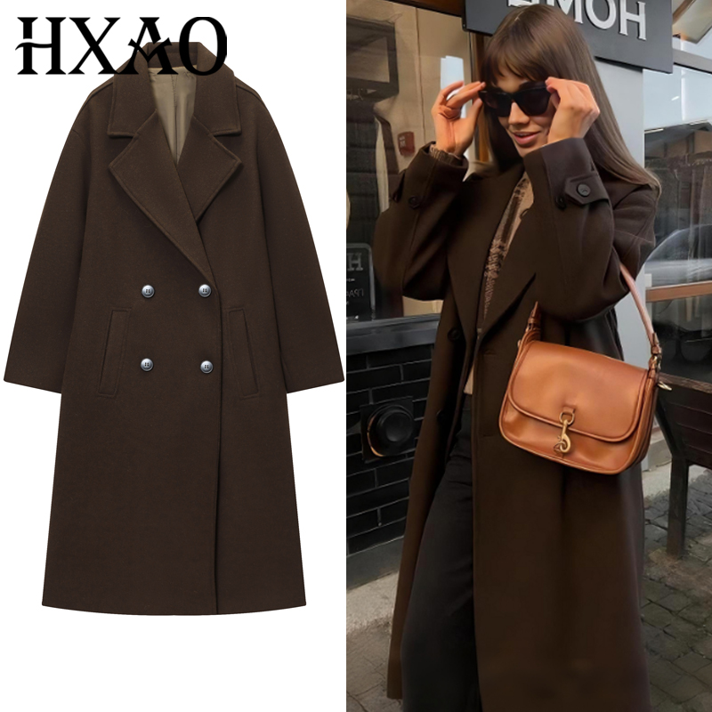 HXAO Women's Coat Brown Tweed  - Wool Coat Peacoat のレビューと価格