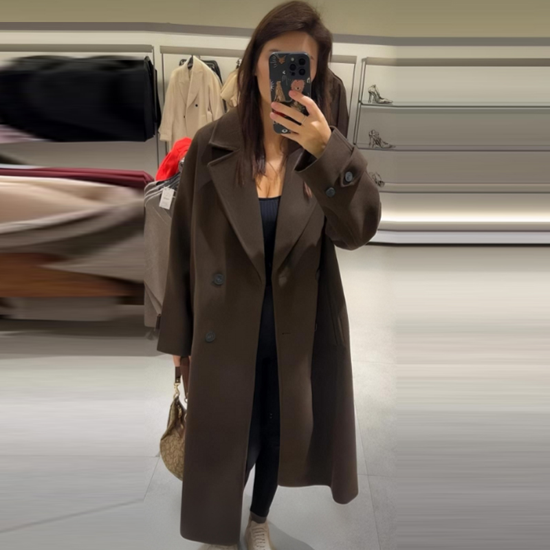 HXAO Women's Coat Brown Tweed  - Wool Coat Peacoat のレビューと価格