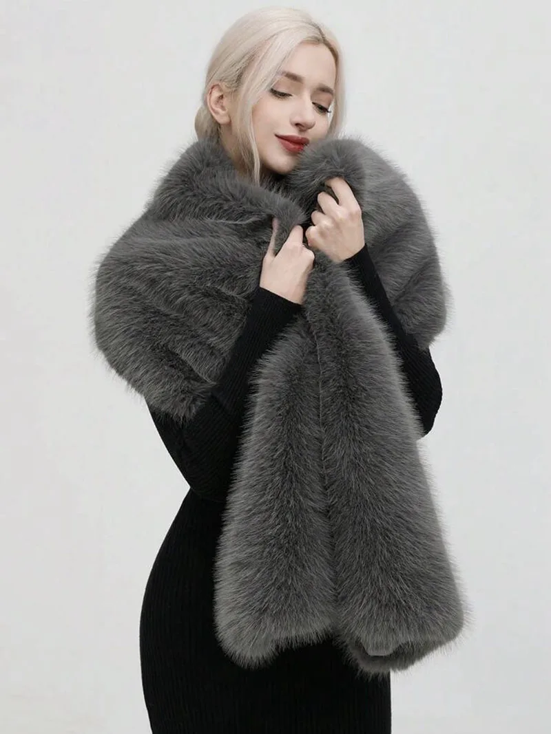 Fashion Luxury Faux Fox Fur Sh - Shawl Wrap Winter のレビューと価格