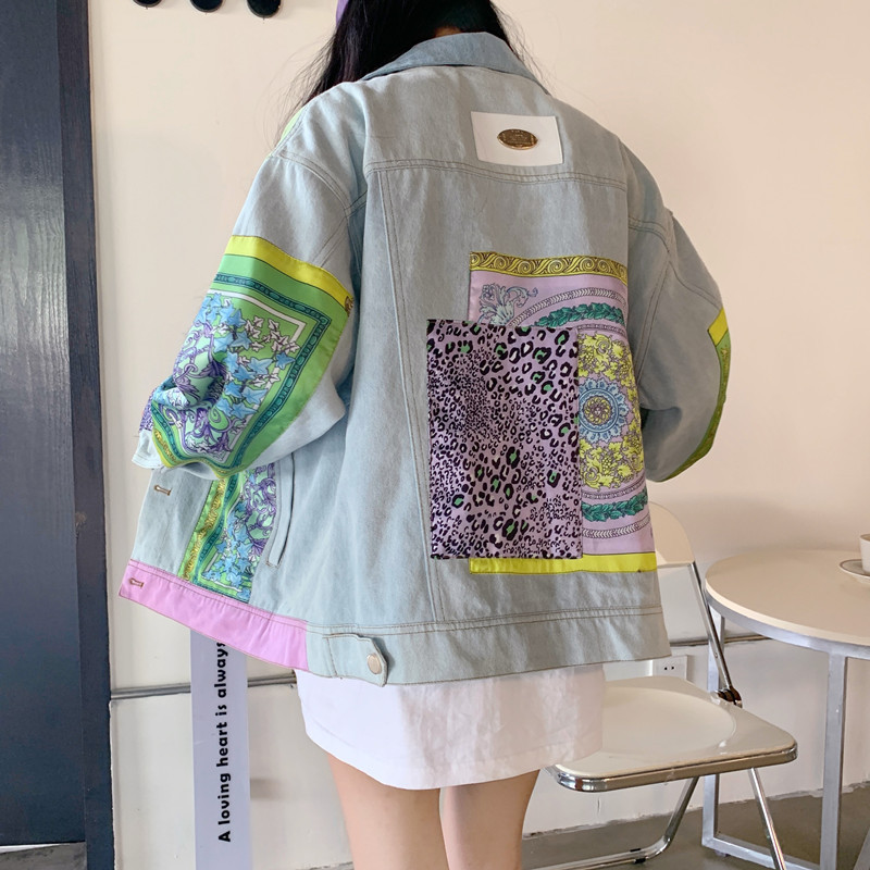 Print Spliced Denim Jackets Wo - Down Jacket Packable のレビューと価格