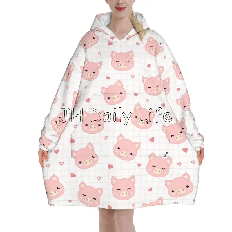 Cartoon Pigs Wearable Flannel  - Sherpa Hoodie Fleece のレビューと価格