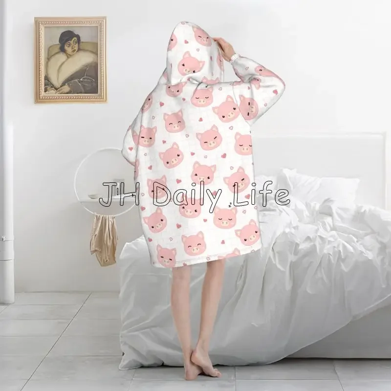 Cartoon Pigs Wearable Flannel  - Sherpa Hoodie Fleece のレビューと価格