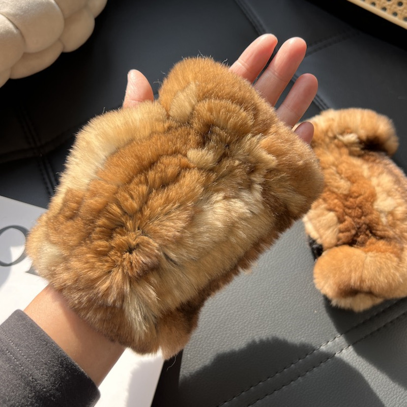 Real Rex Rabbit Fur Half-Finge - Touch Screen Gloves のレビューと価格