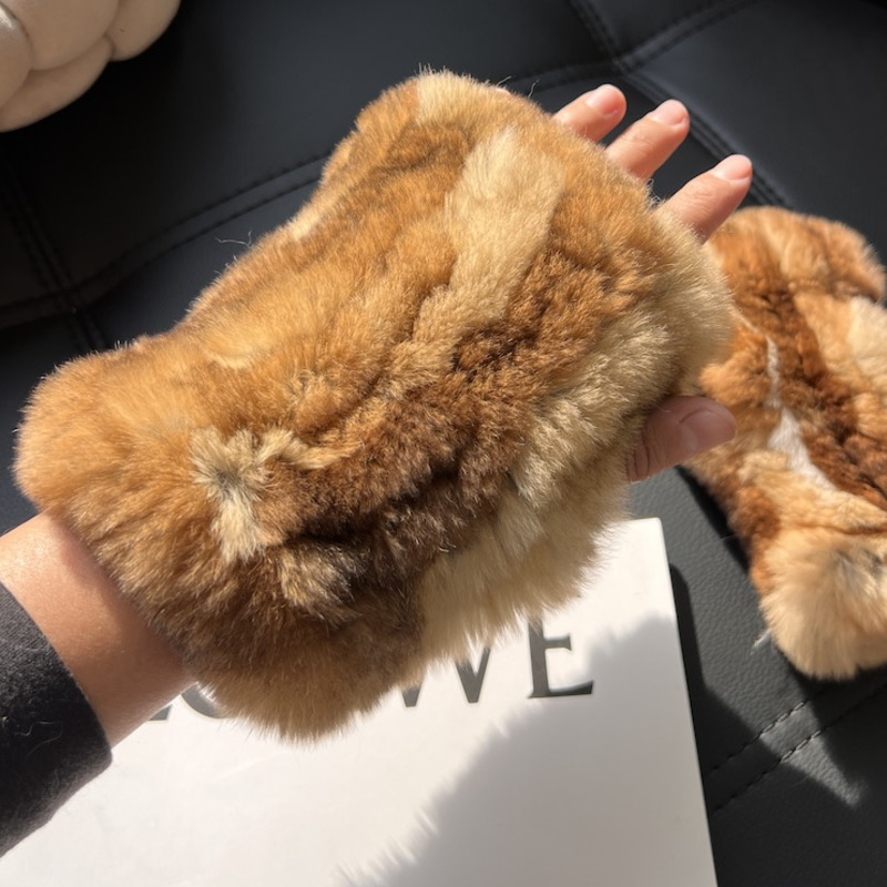 Real Rex Rabbit Fur Half-Finge - Touch Screen Gloves のレビューと価格