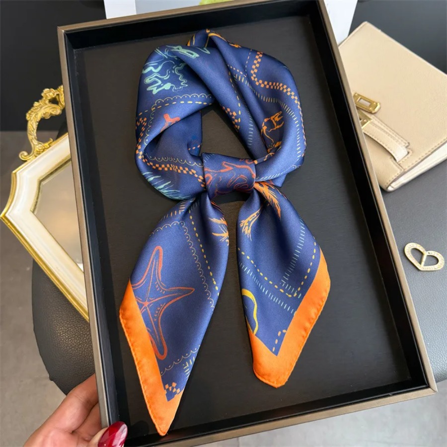 Blue Print Silk Square Scarf W - Shawl Wrap Winter のレビューと価格